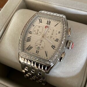 Michele Releve Chrono Diamond Bezel SS Watch MW19A01A1001 ~ PRISTINE Condition!